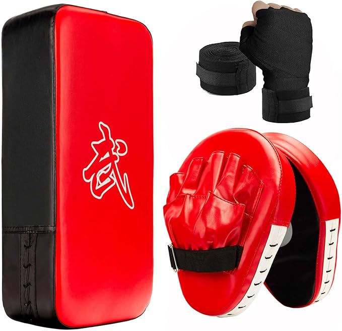 3-in-1 Boxing Pads and Kick Punching Mitts Set, Leather Hand Target Focus Pads, MMA Muay Thai Pads for Kicking Taekwondo Karate Kickboxing, Kids Adults Boxing Training Sparring Gear Equipment
