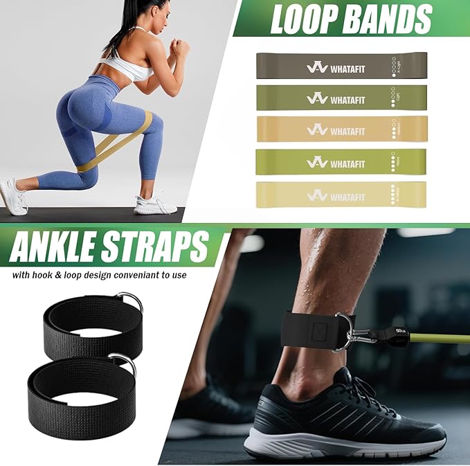 WHATAFIT Resistance Bands, Exercise Bands，Resistance Bands for Working Out, Work Out Bands with Handles for Men and Women Fitness, Strength Training Home Gym Equipment