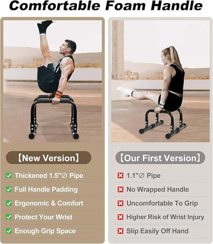 TABEKE Push Up Bar, 14'' High Steel Parallettes & Dip Bar with Full Coverage Foam Handle, Heavy-Duty Calisthenics Parallel Bars for L-Sit, Dips, Home Gym Strength Training Workout