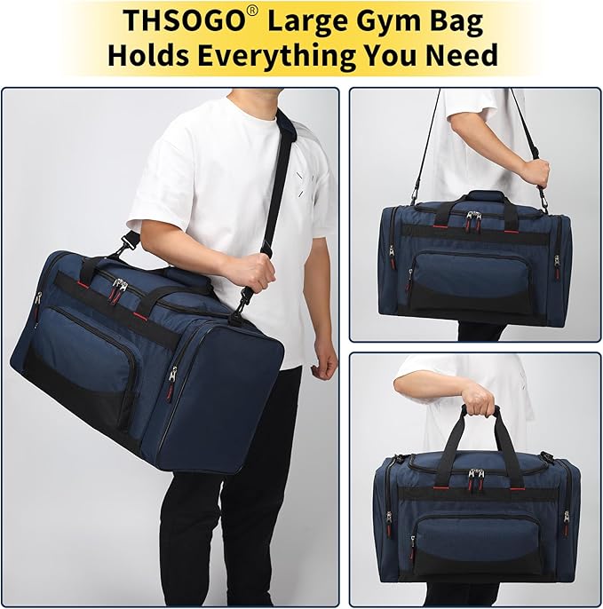 22 inch Gym Bag for Men - 55L Large Travel Duffle Bag Sports Equipment Bag with Multiple Zippered Pockets,Outdoor Workout Duffle Bag for Overnight Weekend - Navy Blue