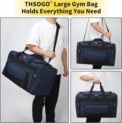 22 inch Gym Bag for Men - 55L Large Travel Duffle Bag Sports Equipment Bag with Multiple Zippered Pockets,Outdoor Workout Duffle Bag for Overnight Weekend - Navy Blue