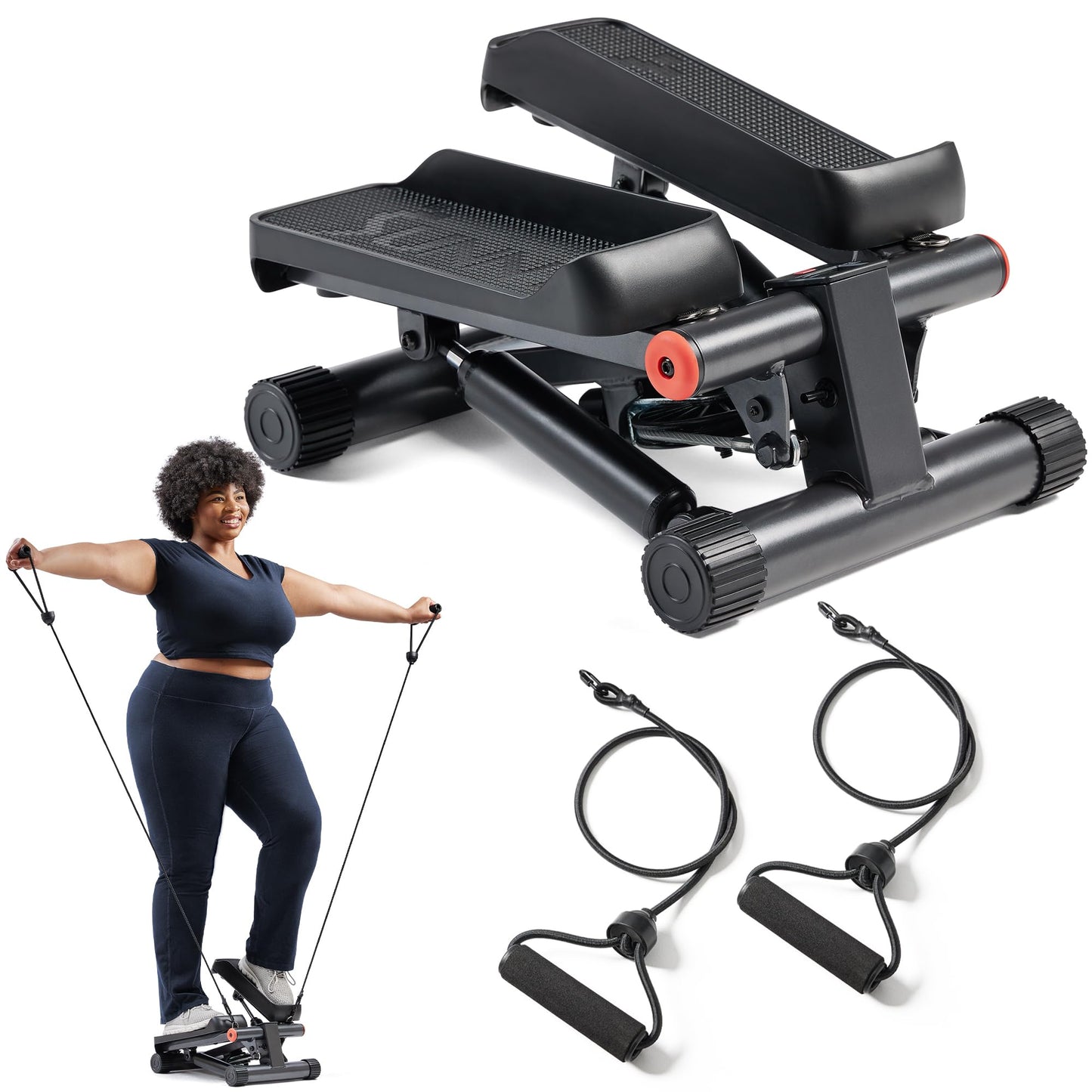 Sunny Health & Fitness Mini Stair Stepper with Resistance Bands for Cardio