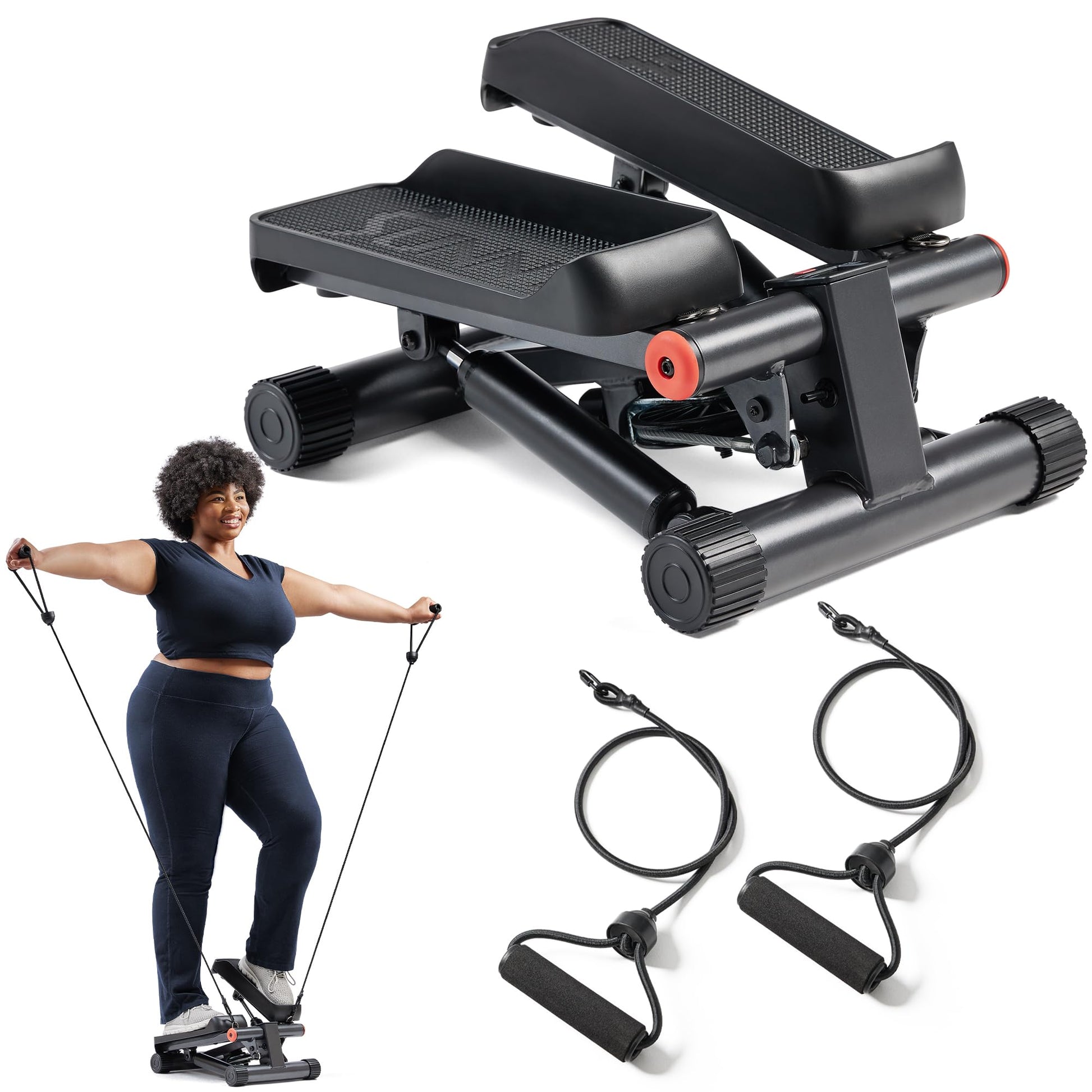 Sunny Health & Fitness Mini Stair Stepper with Resistance Bands for Cardio