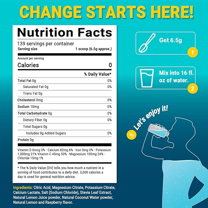 Airboy Electrolytes Powder No Sugar, Keto Electrolyte Mix, 1000 mg of Potassium, Low Sodium, Lemon Raspberry Flavor Hydration Drink Supplement for Dehydration Relief and Rehydration, 32Servings