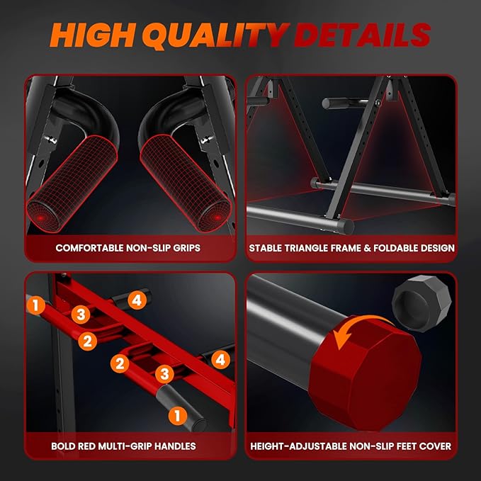 Power Tower Pull Up Dip Station Foldable, Pull Up Bar Station Adjustable, Multi-Function Home Gym, Strength Training Fitness Equipment, Triangular Design, for Home Outdoor