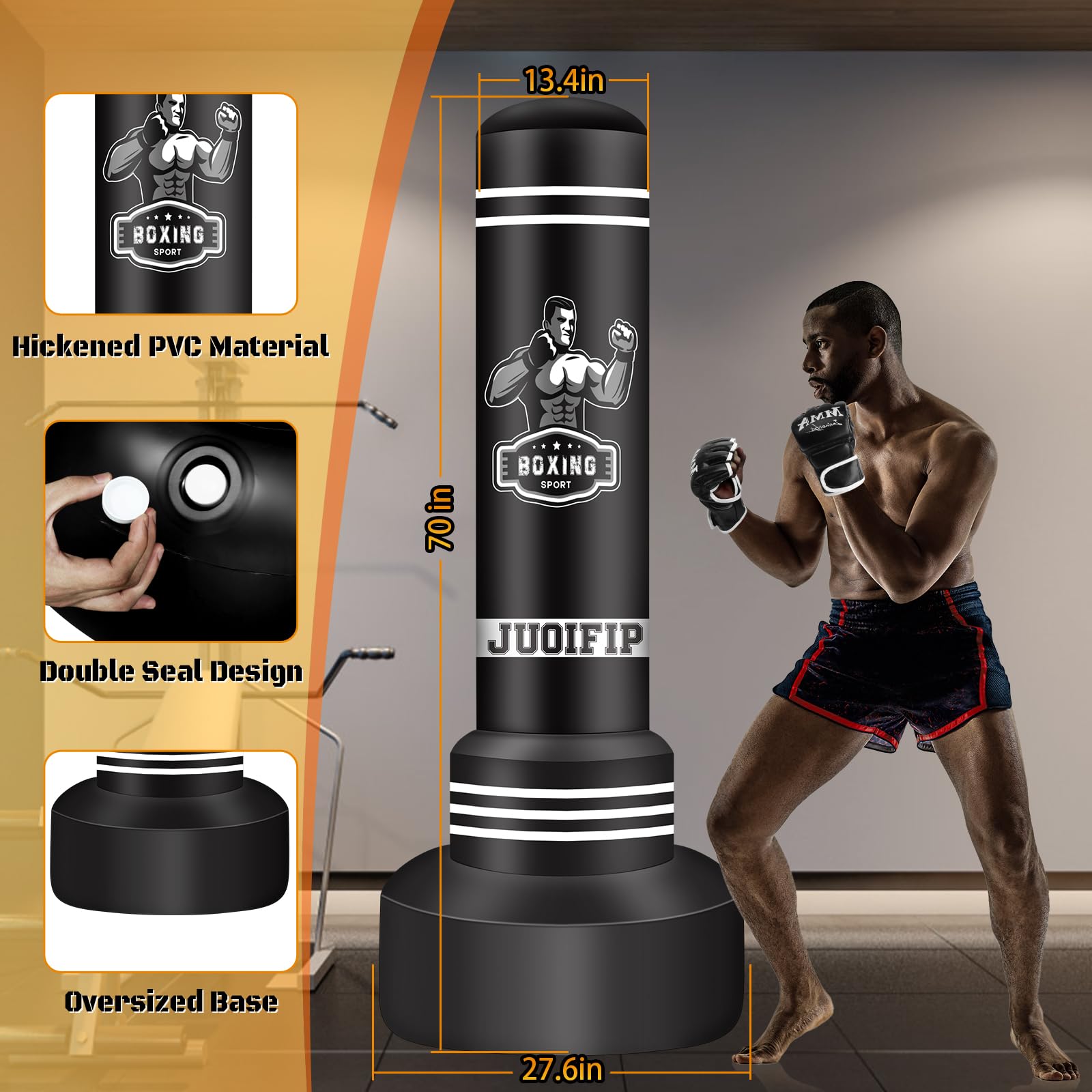 Standing Punching Bag for Adults, 70'' Boxing Bag with Gloves and Pump