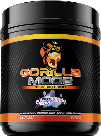 Gorilla Mind Pre Workout - Massive Pumps Laser Focus Energy Power - L-Citrulline, Creatine, L-Tyrosine, Betaine, Hydroprime, Alpha-GPC, 400mg Caffeine, Huperzine A 786g (Cotton Candy Grape)