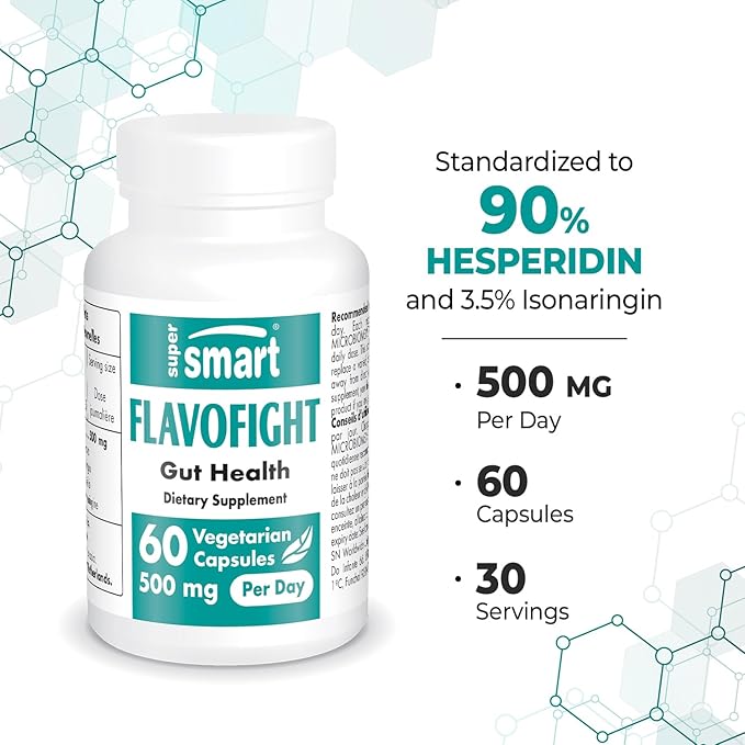 SuperSmart - FlavoFight 500mg per Day (Patented & High Strength) - Citrus Sinensis Extract Supplement - Orange Flavonoids | Non-GMO & Gluten Free - 60 Vegetarian Capsules