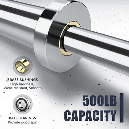 TECHNOAGE Olympic EZ Curl Bar, 47" Curl Bar(350/500LBS Capacity) 20LB, Solid Steel, Chrome Finish Barbell with Copper Sleeve and Bearing for 2-inch Plates, for Weight Lifting,Hip Thrusts,Squat,Biceps-Home Gym Weight Bar