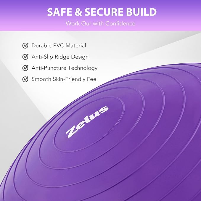 ZELUS Balance Ball Trainer with Resistance Bands and Foot Pump, Inflatable Yoga Ball for Home Gym Workouts, 23 Inch Exercise Half Ball for Balance Training Core Strength Fitness More, 330lb Cap