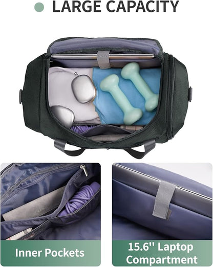 Sportsnew Gym Bag for Women with Shoe Compartment Wet Pocket & Yoga Mat Holder,Mens Duffel Bag for Travel with Laptop Compartment,Weekender Overnight Carry On Bag for Men(Army Green Patent Pending)