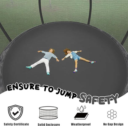 Trampoline 12FT 14FT 15FT 16FT for Kids/Adults - Outdoor Recreational with Enclosure Net Curved Poles and Ladder, Heavy Duty Anti-Rust Coating, ASTM Approval