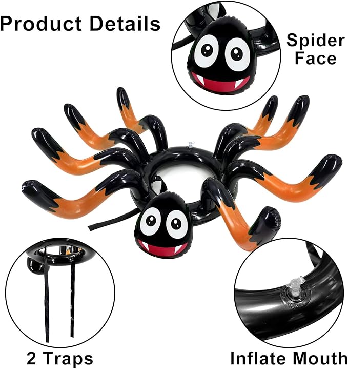 10 PCS Giant Halloween Ring Toss Games Inflatable Spider for Kids Adult Indoor Outdoor Carnival Family Party Games Spider Toys Halloween School Party Favors (2 Giant Spiders, 8 Rings)