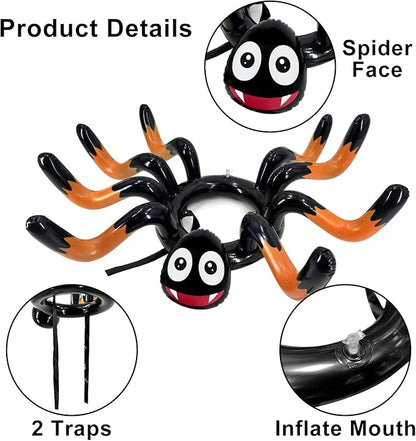 10 PCS Giant Halloween Ring Toss Games Inflatable Spider for Kids Adult Indoor Outdoor Carnival Family Party Games Spider Toys Halloween School Party Favors (2 Giant Spiders, 8 Rings)