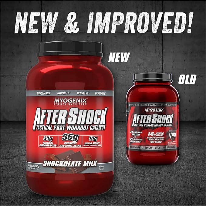 Myogenix Aftershock Post Workout, Unlimited Muscle Growth | Anabolic Whey Protein | Mass Building Carbohydrates | Amino Stack Creatine and Glutamine Plus BCAAs | Shockolate Milk - 3 LBS
