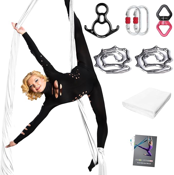 PRIOR FITNESS Aerial Silks Set, Professional Thicker Low Stretch Fabric 9/15/20 Yards Aerial Silk Swing Set with Hardware Guide, Yoga Starter Kit For Home, Aerial Yoga Hammock, Silks for Gymnastics, Antigravity Yoga, Inversion Exercise-All Levels