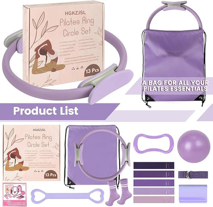 Home Pilates Essentials Kit for Women,Pilates Equipment Set with 9 Inch Yoga Ball,Figure 8 Resistance Band,Pilates Bands & Accessories,Pilates Ring and Ball Set for Beginners Home Workouts