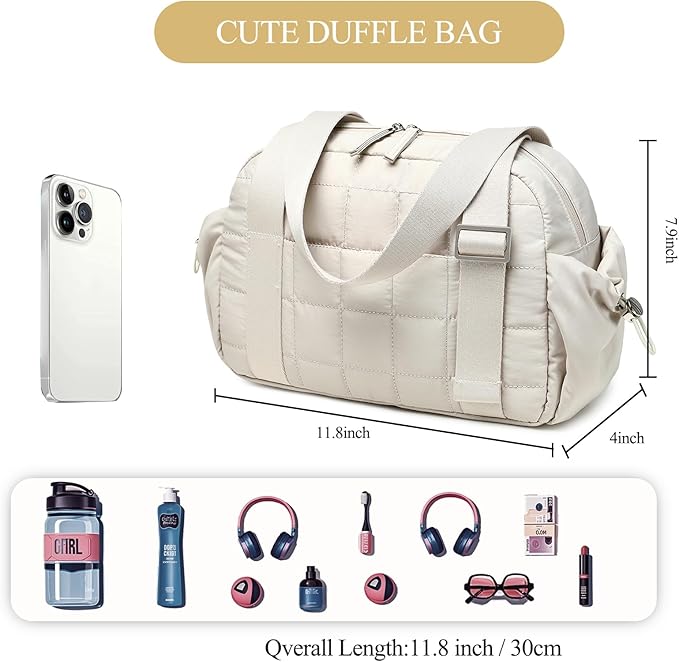 CAMTOP Mini Gym Bag for Women, Small Gym Tote Bag Puffy Quilted Sports Duffel Bag with Wet Compartment and Coin Purse Duffel Bags Dance Yoga Workout Bag