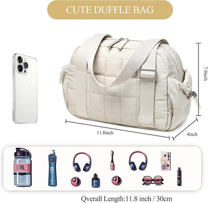 CAMTOP Mini Gym Bag for Women, Small Gym Tote Bag Puffy Quilted Sports Duffel Bag with Wet Compartment and Coin Purse Duffel Bags Dance Yoga Workout Bag