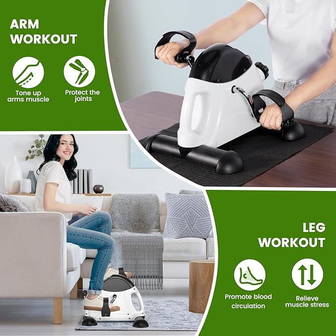 Sportneer Under Desk Bike Pedal Exerciser: Mini Exercise Bike Portable Peddler Sitting for Seniors with LCD Display Arm & Leg Bike Pedals Exerciser with Anti-Skid Mat for Home Office