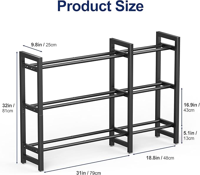 Dumbbell Rack 3-Tier 50 Inch Adjustable 900LB Capacity Weight Rack For Kettlebell Home Gym Dumbbells (Rack Only)