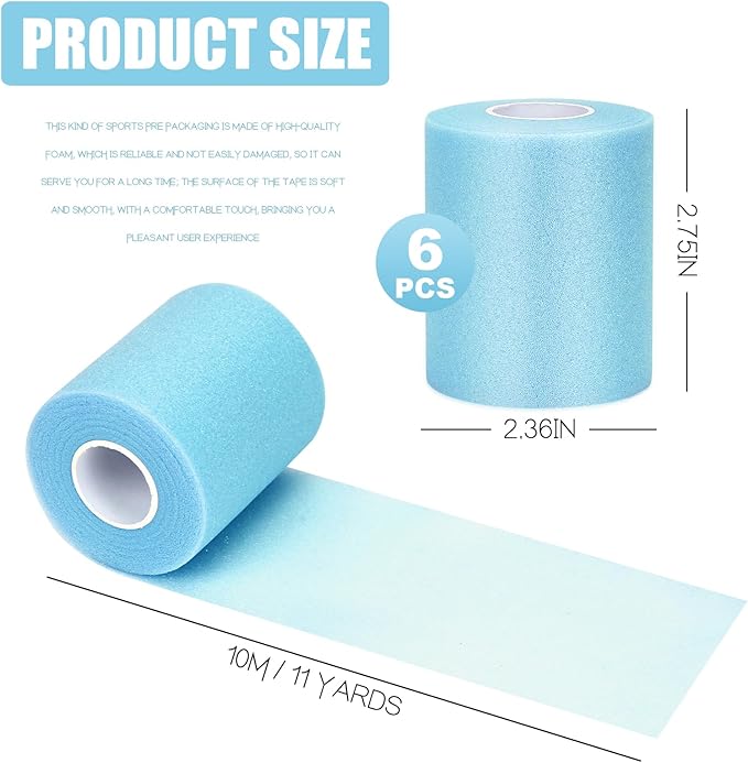 Blue Prewrap,Prewrap Athletic Tape,6 Roll Pre wrap Headbands for Hair Soccer,Foam Underwrap Sports Wrap for Ankles Wrists Hands Knees Elbows 2.75 Inches X 12 Yards
