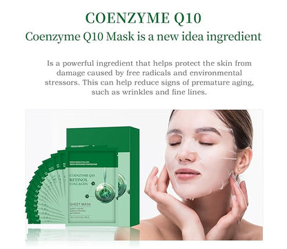 Pack of 10 Collagen Face Mask, Face Masks Skincare with Coenzyme Q10 Retinol Anti Aging Facial Masks Skin Care Hydrating Face Beauty Care Masks for Deep Repairing and Moisturizing Anti Wrinkles