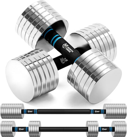 Northdeer V2.0 Upgraded Adjustable Steel Dumbbells 40LB / 60LB - 2 in 1 Dumbbell Barbell Set for Home Gym Workout - Compatible with V1.0 Dumbbells
