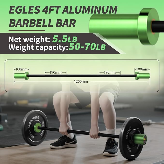 Egles Kids Barbell 5.5LB Mini Barbell Bar 4ft for Kid Women & Beginners Weighted Bar - Compatible with 2-Inch Weight Plates, for Strength Training Gym Weight Lifting, Multi-Color Training Bar