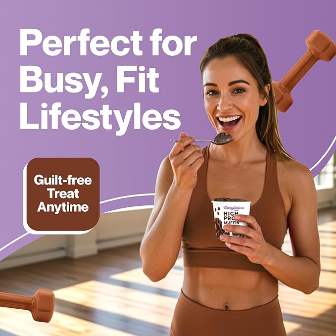 Bootylicious | High-Protein Muffin | 25g Protein, 7g Net Carbs, 2.32-2.75oz Cup, 12-Pack (Double Chocolate)
