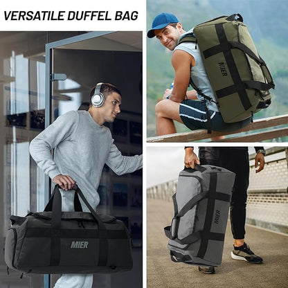 MIER Gym Bag for Men Large Duffel Backpack with Shoe Compartment, 60L Convertible Duffle Bags Weekender Overnight Bag for Gym Sports Travel, Gray