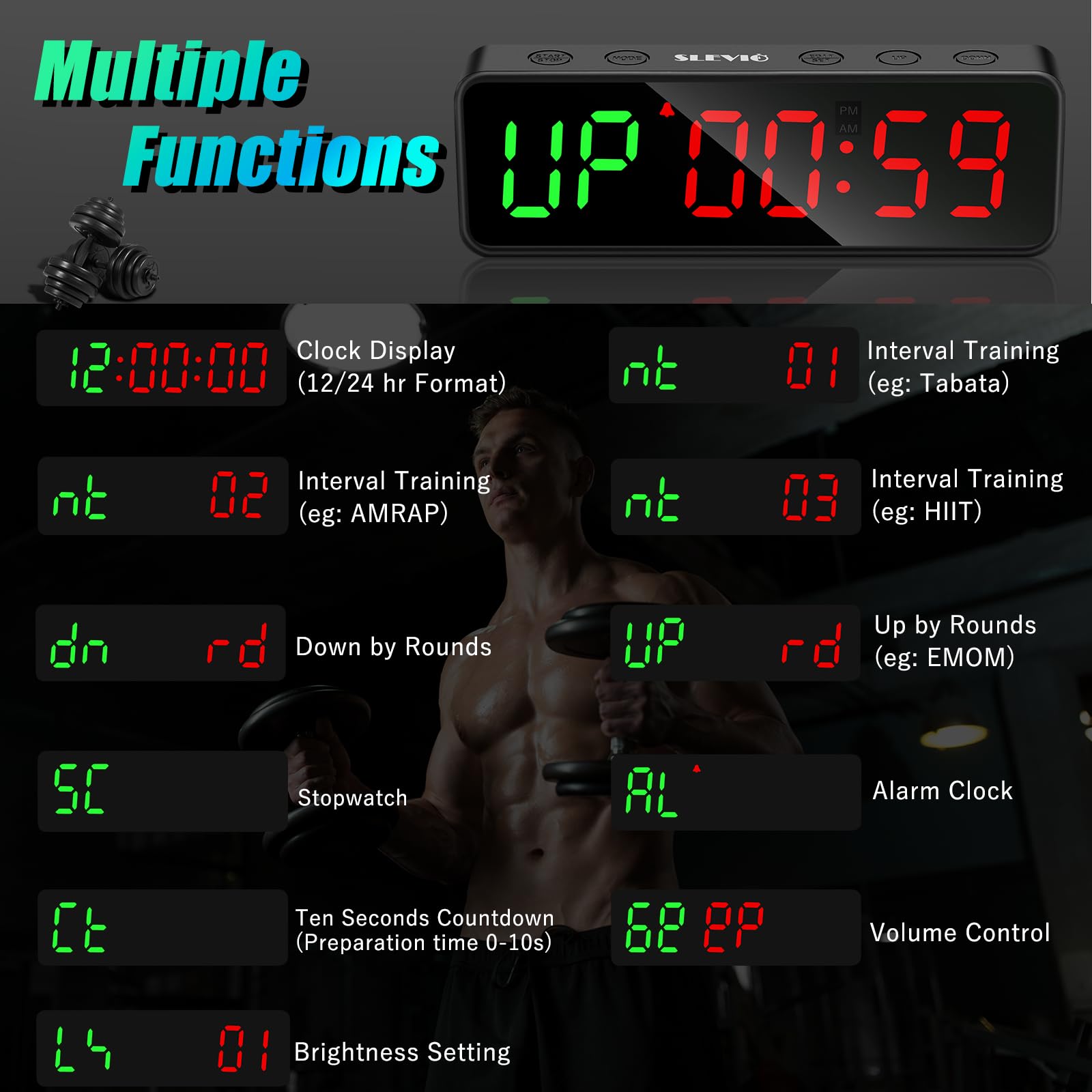 Small Gym Timer Clock Stopwatch Magnetic Workout Interval Timer, Large LED Digital Display, Home
