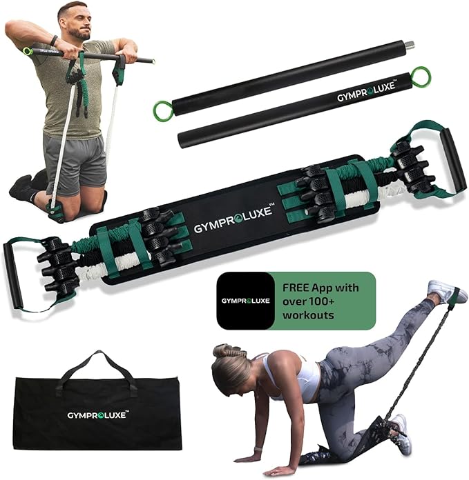 Portable Gym - Resistance Exercise Band Set - 200LBS Resistance Bands for Men & Women - Multi Gym Fitness Equipment & Pilates Bar for Home Workout