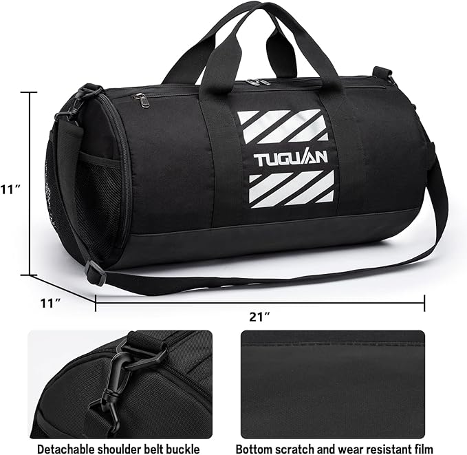 TUGUAN Basketball Gym Bags for Men Women Small Travel Duffle Bag Wet Pocket & Shoes Compartment Overnight Weekender Duffel Bag Sports Gym Tote bag Man 40L, Black