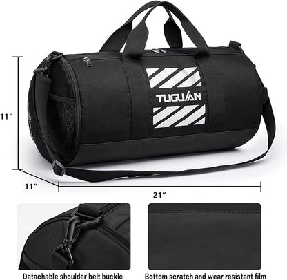 TUGUAN Basketball Gym Bags for Men Women Small Travel Duffle Bag Wet Pocket & Shoes Compartment Overnight Weekender Duffel Bag Sports Gym Tote bag Man 40L, Black