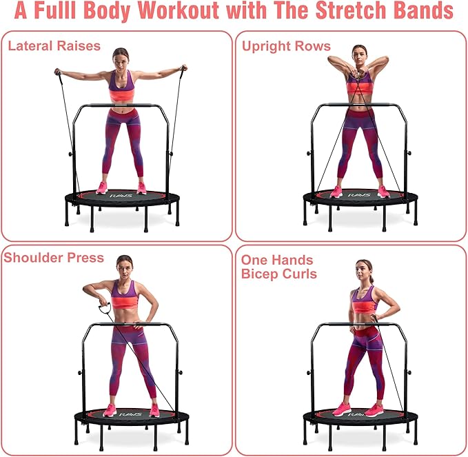 450 LBS Foldable Mini Trampoline for Adults & Kids 40" Rebounder Trampoline with Adjustable Foam Bar for Indoor Workout Fitness