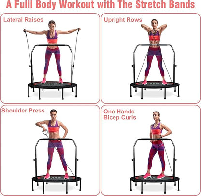 450 LBS Foldable Mini Trampoline for Adults & Kids 40" Rebounder Trampoline with Adjustable Foam Bar for Indoor Workout Fitness