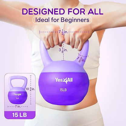 Yes4All Soft Kettlebell, PVC Kettlebells Exercise Weights & Color-Coded Strength Training Kettlebells with 4 Options (5,10,15,20lb), Gentle Hand Weights for Women at Home