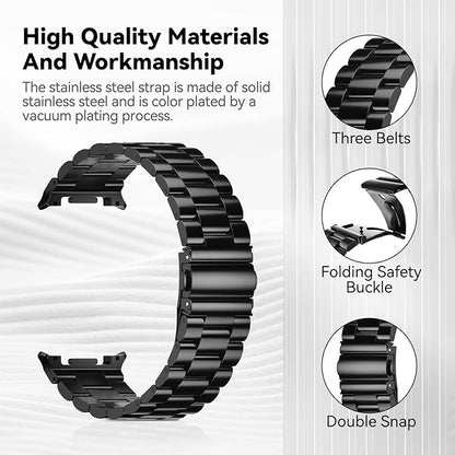 Compatible with Samsung Galaxy Watch 8 Band 40mm 44mm Galaxy Watch 8 Classic 46mm 2025, No Gap Business Stainless Steel Metal Band Strap for Galaxy Watch 8 Men Women, Black