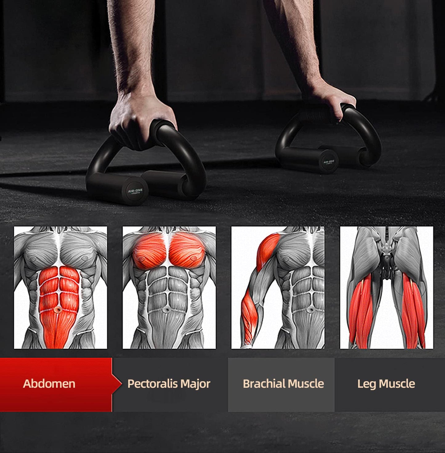 KitchLife AIR-ONE SPORTS Push Up Bars - 480 lb Capacity, Extra Thick Non-Slip Foam Grips, Sturdy
