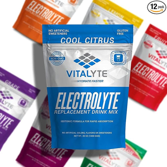 Vitalyte Electrolyte Powder Drink Mix, Isotonic Electrolyte Hydration Mix, Bulk Case Pack (12 Pack