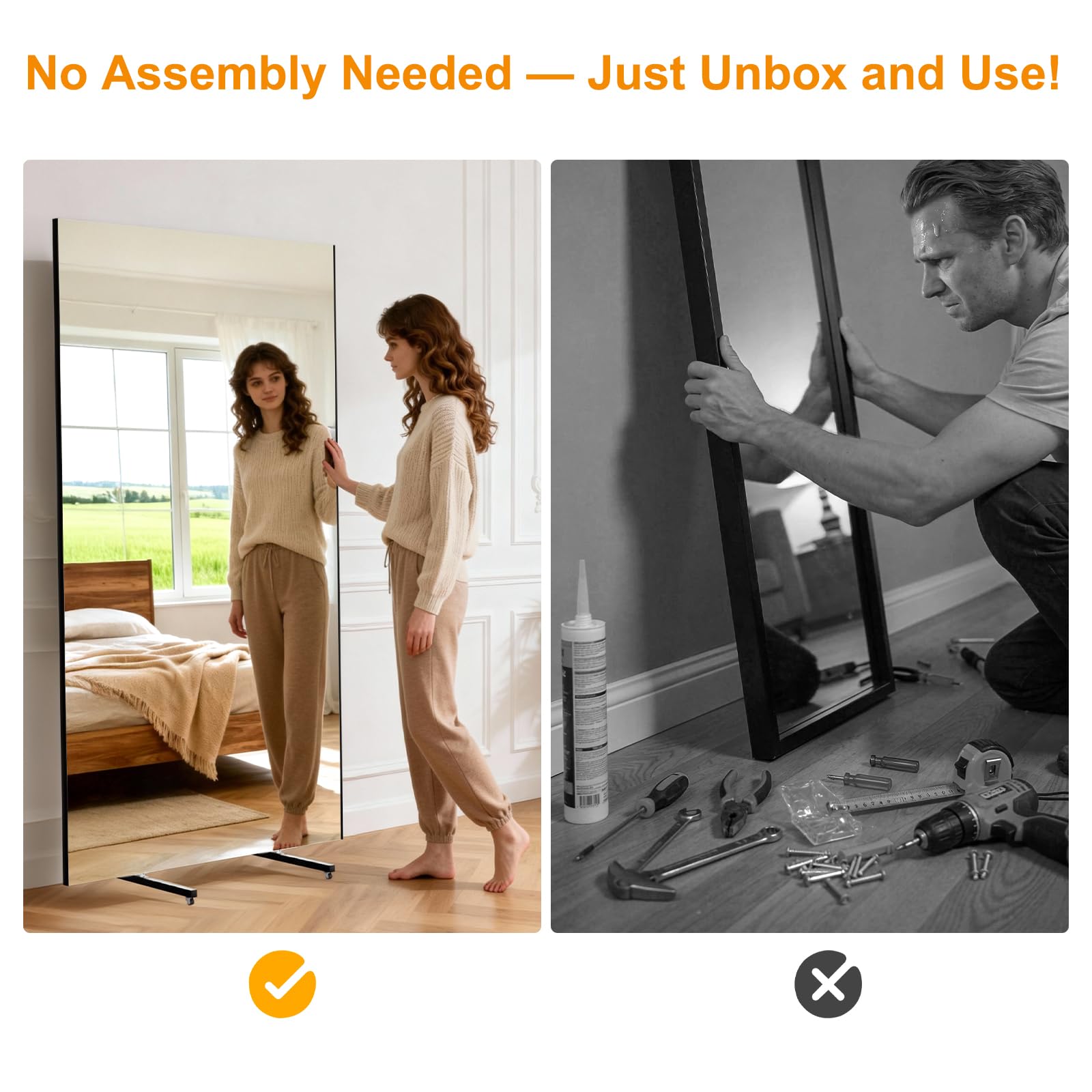 brisafe Rolling Full‑Length Gym Mirror with Wheels, 67" x 39"Oversized Shatterproof Nano