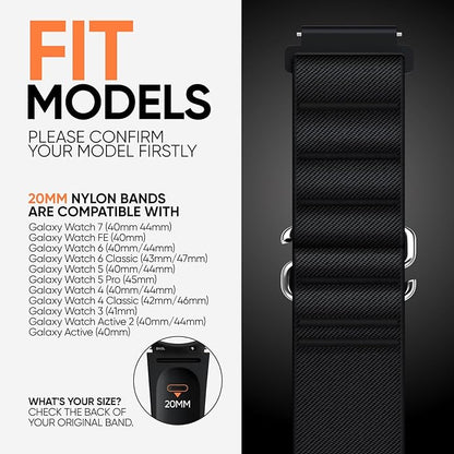 Suitisbest S-Hook Sport Band Compatible with Samsung Galaxy Watch 6 5 4 7 FE Band, Watch 6/4 Classic, Watch 5 Pro, Durable and Adjustable Nylon Loop Strap for Galaxy Active1/Active2