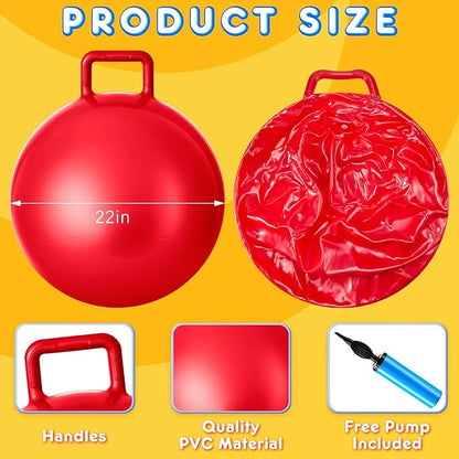 Lewtemi 6 Pcs Hopper Ball Carnival Outdoor Games 22 Inch Jumping Hopping Inflatable Bouncing Ball with Handle and Air Pump for Kids Sport Exercise(Red, Blue, Green, Pink, Yellow, Purple)