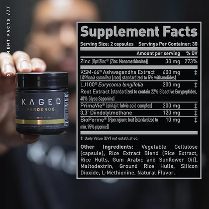 Kaged Test Capsules | Unflavored | Testosterone Booster Ferodrox | Premium Hormone Managment | LJ100 Tongkat Ali KSM-66 Ashwagandha Shilajit | Supplements for Men & Women | 60 Servings