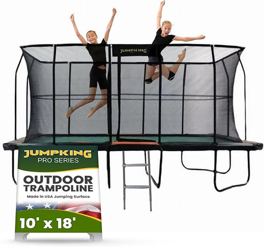 JumpKing Rectangle Trampoline Outdoor with Enclosure, Ladder, and Net, Large Recreational