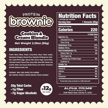 Prime Bites Protein Brownie, High Protein, Collagen Fortified Low Sugar Treat, Delicious Snack - 12 Bars per Box (Birthday Cake Blondie)