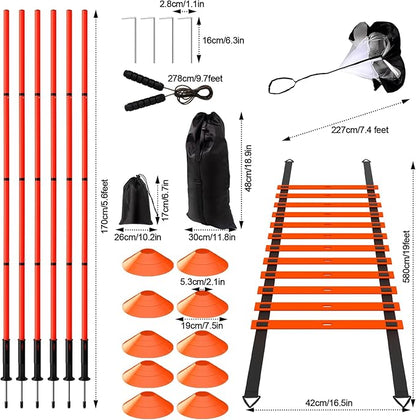 24Pcs Soccer Agility Training Equipment Set Ultimate Agility Poles Cones Ladder More for Quick Assembly and Easy Portability Suitable for All Skill Levels Enhance Speed Agility Training