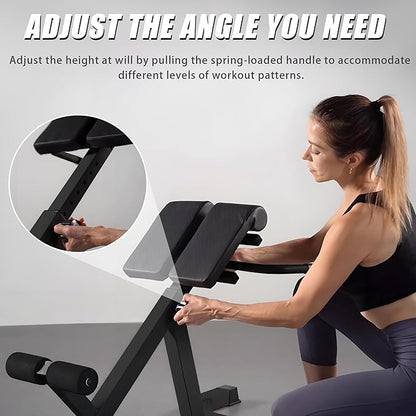 Roman Chair Back Extender - Angle & Height Dual Adjustable Hyperextension Bench for Home Gym - Adjustable Back Exercise Machine