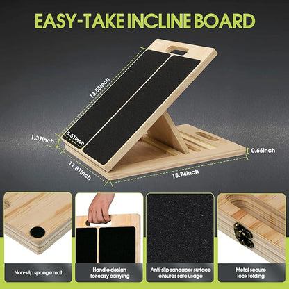 Portable Slant Board for Calf Stretching, 350 Lbs Weight Capacity, Adjustable Wooden Incline Board for Calf Stretcher, Physical Therapy Equipment for Leg, Knees, Heel, Ankle